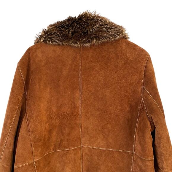 Wilsons Leather Pelle Studio Penny Lane Long Brown Suede Faux Fur Coat size XL - Picture 7 of 11